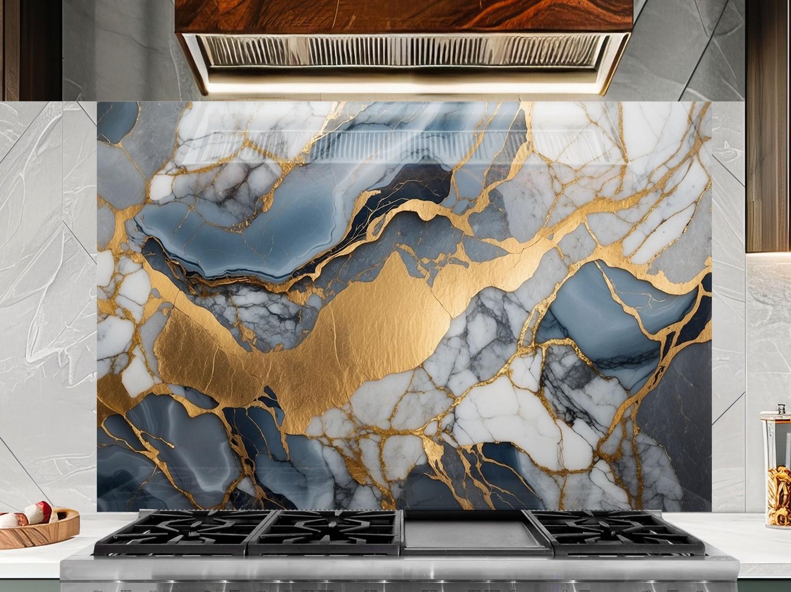 Gold Marble Tempered Glass Backsplash - Kitchen Stove Cover