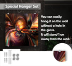 The image is a special hanging set that includes a glass piece and six metal hooks. The glass piece has a hole in it, allowing it to be easily hung on the wall without a hole. The hooks are designed to securely hold the glass piece in place, ensuring it stays in position without causing damage to the wall.