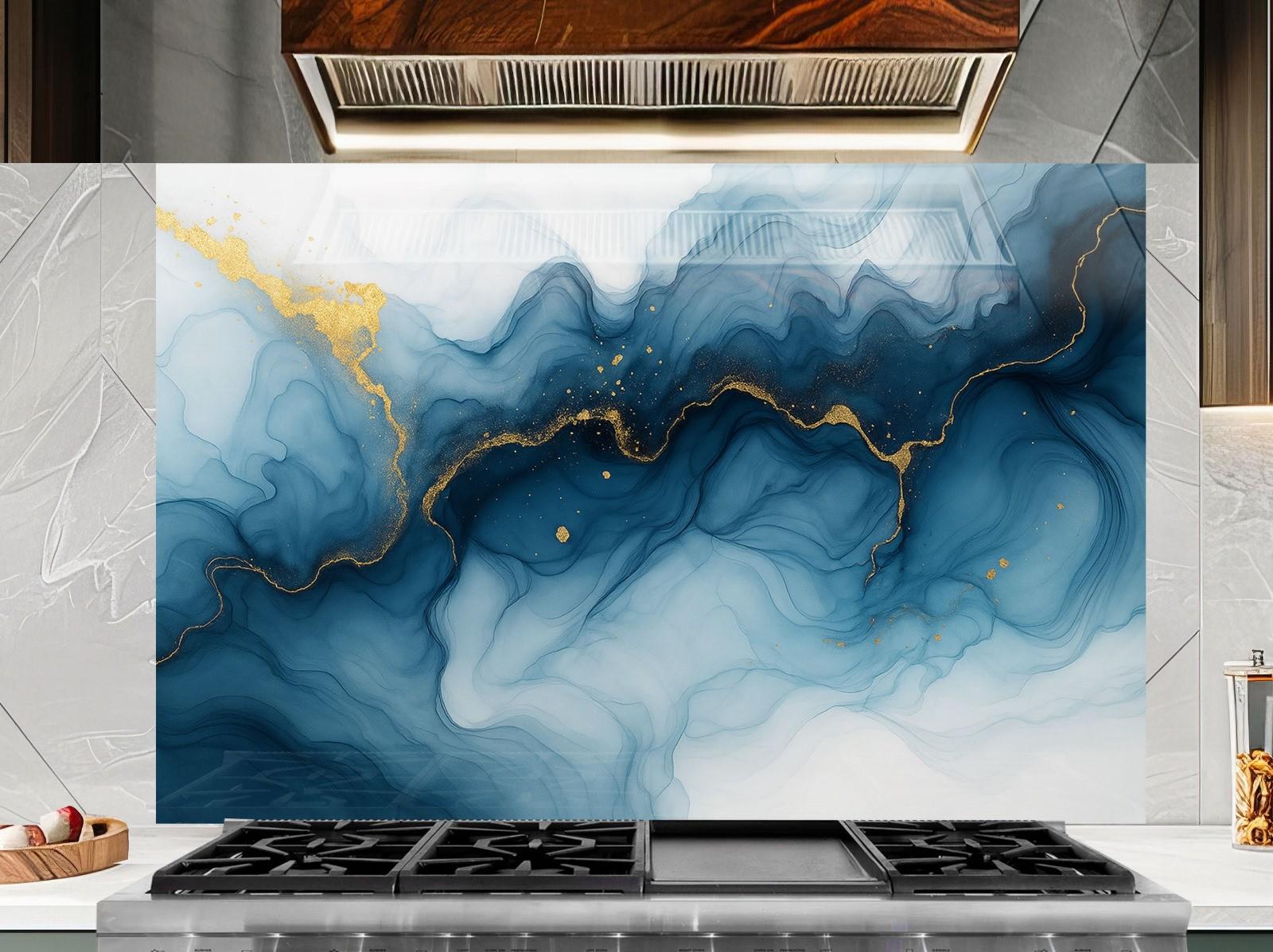 a stove top with a painting on the back of it