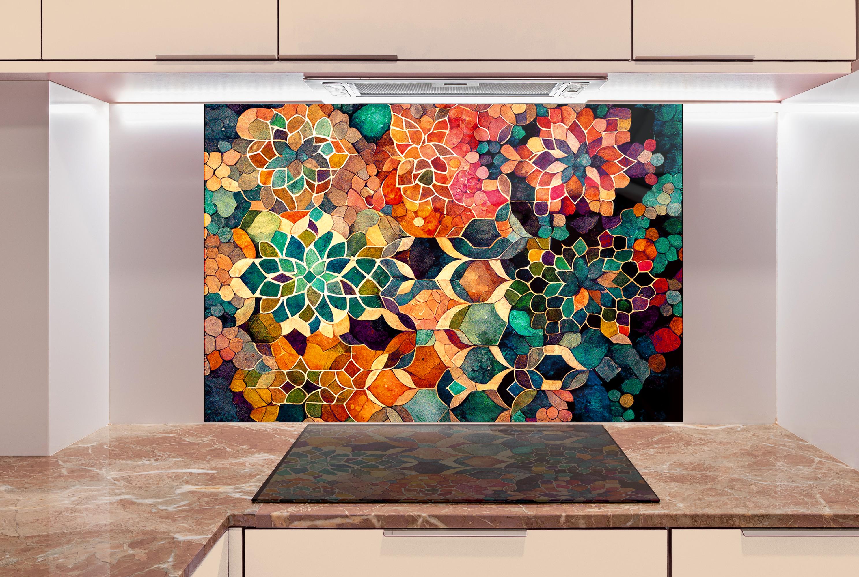 a painting on a wall in a kitchen