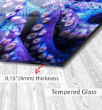 a close up of a glass table top with an image of an octopus