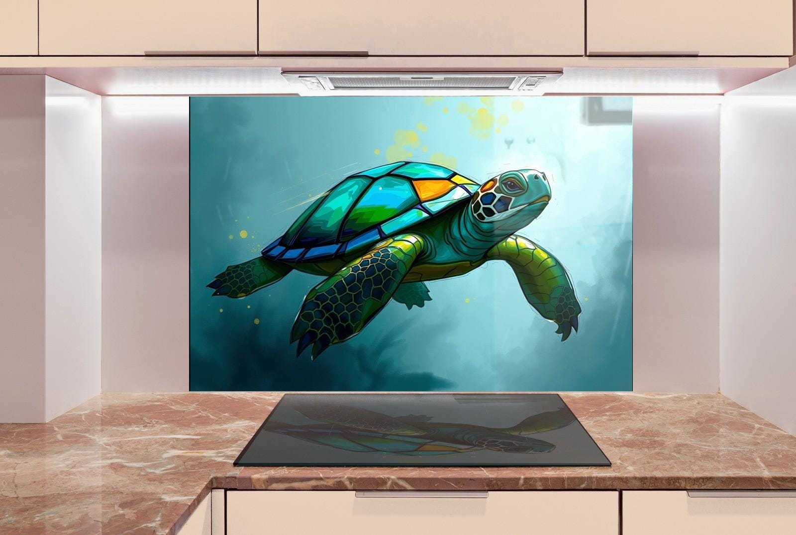 Sea Turtle Tempered Glass Backsplash: Luxury Kitchen Art Panel