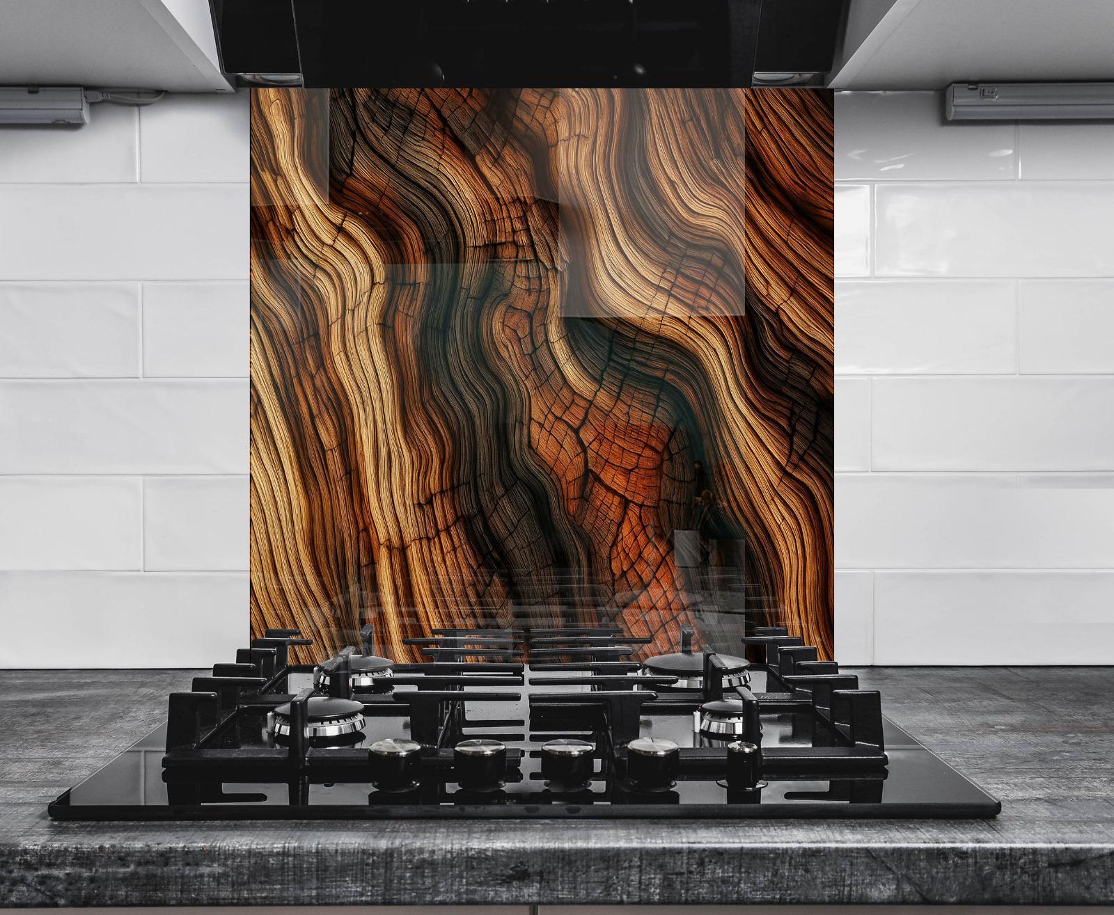 a stove top sitting inside of a kitchen next to a tiled wall