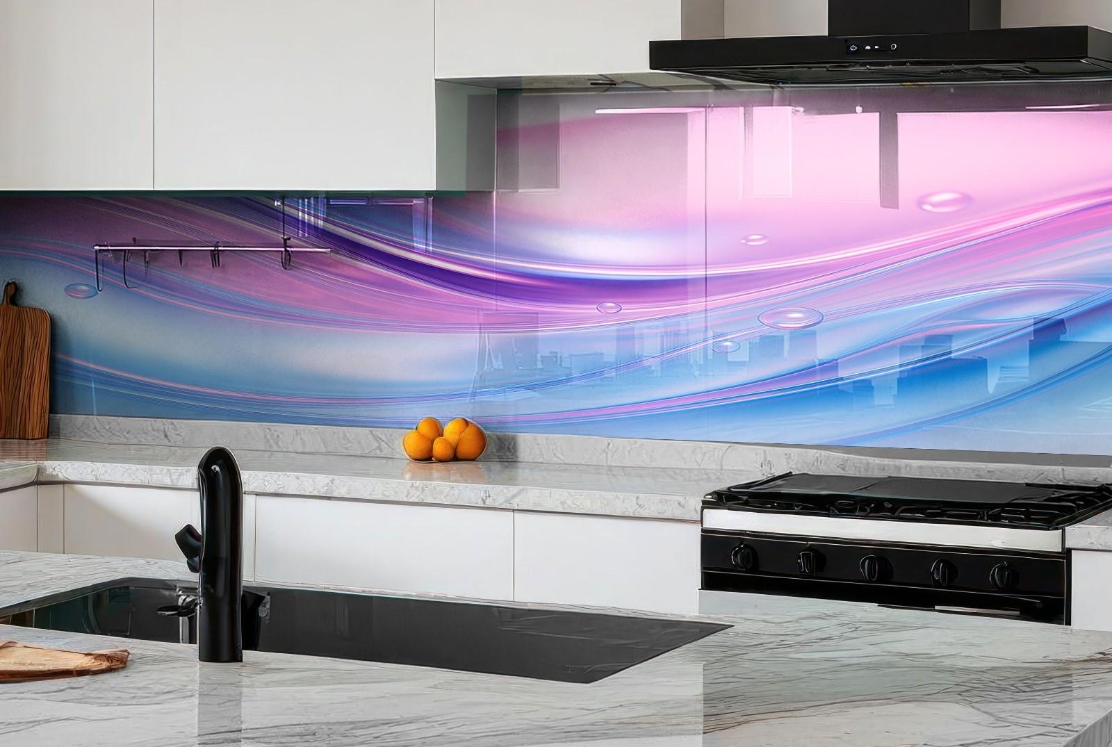 a kitchen with marble counter tops and white cabinets