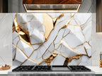White Gold Marble Backsplash: Tempered Glass, Heat Resistant