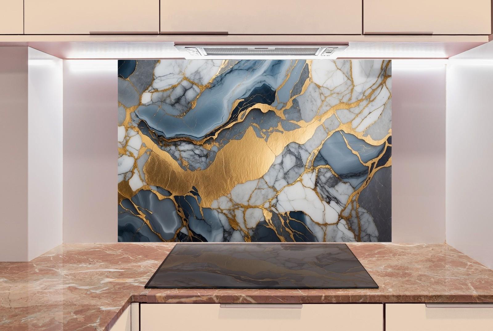 Gold Marble Tempered Glass Backsplash - Kitchen Stove Cover