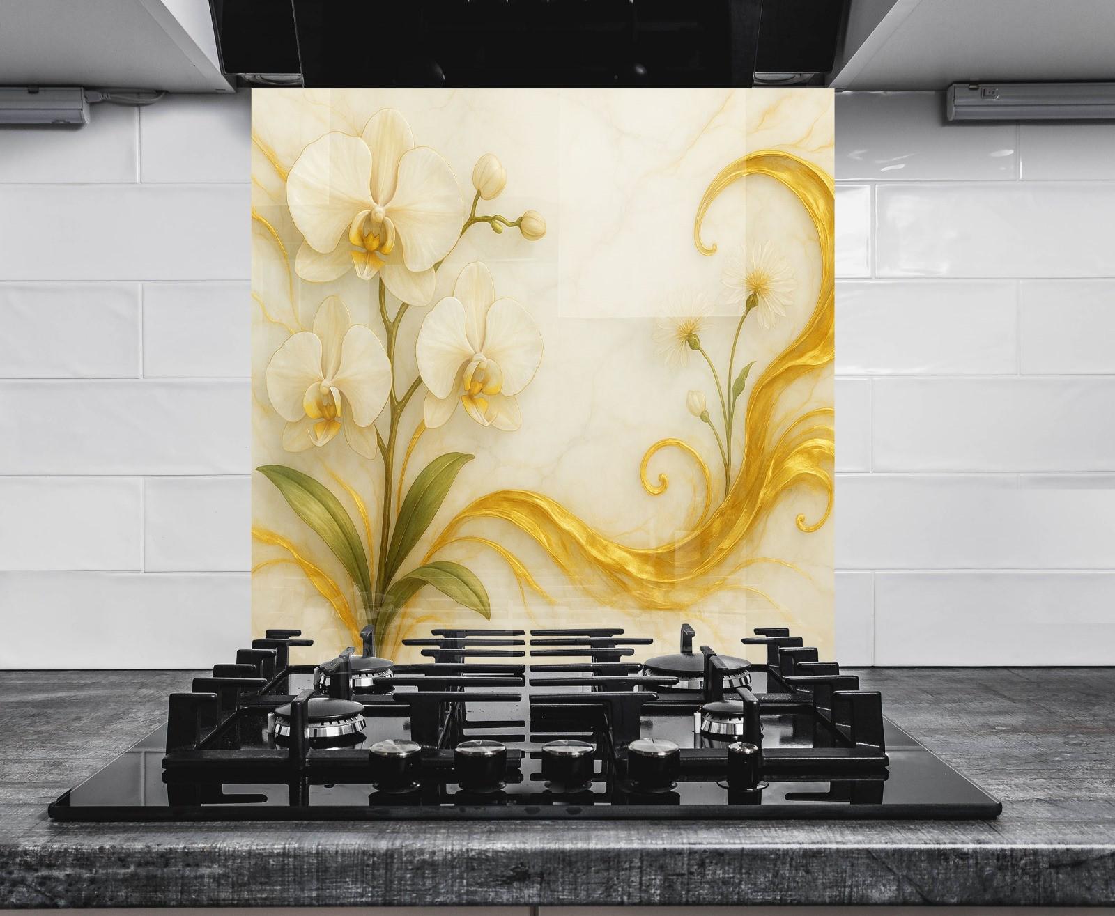 a stove top with a painting of flowers on it