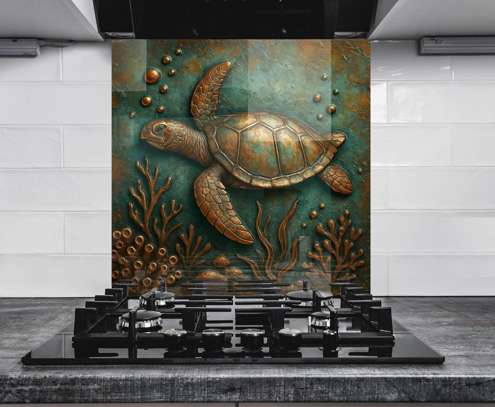 a painting of a turtle on a metal plate