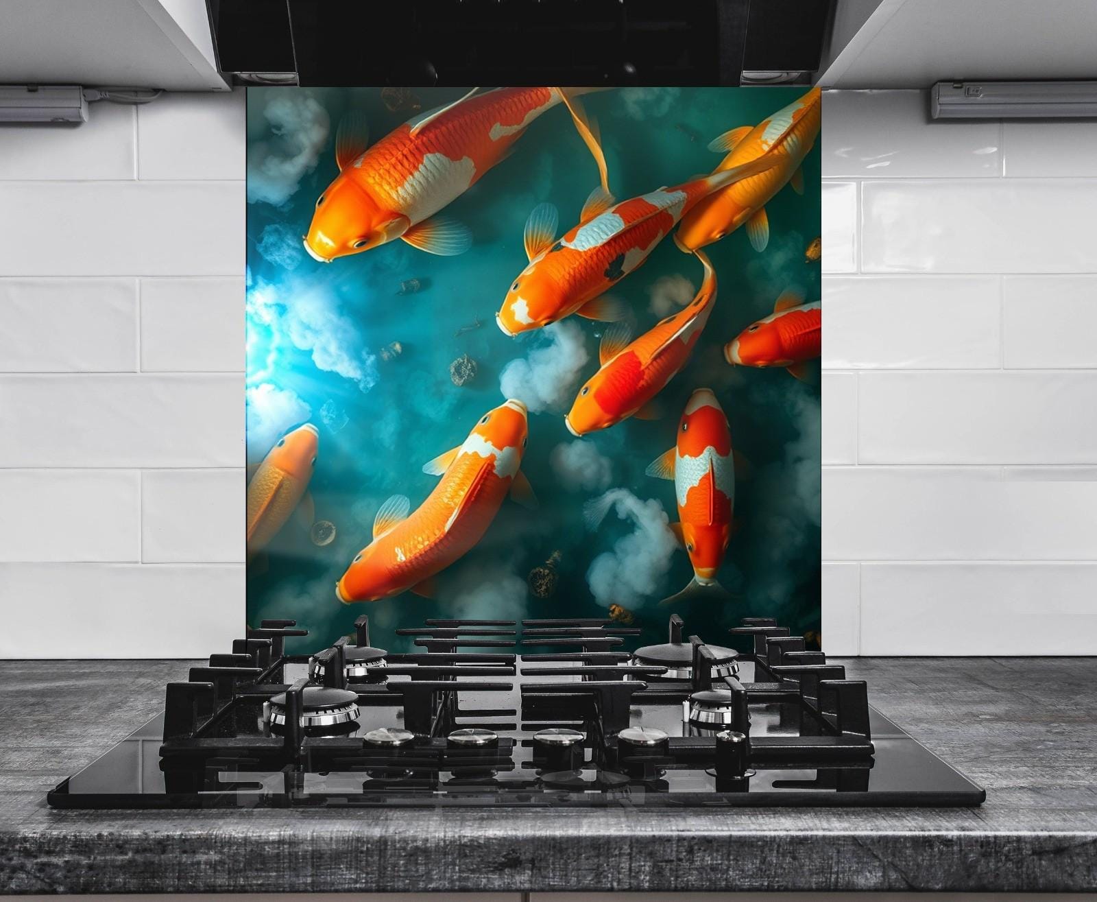 a group of gold fish swimming in a pond