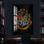 Harry Potter Hogwarts Crest Glass Wall Art – Fantasy Movie Home Decor