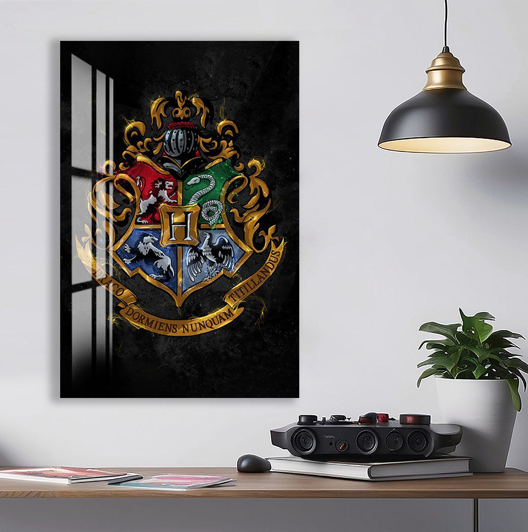 Harry Potter Hogwarts Crest Glass Wall Art – Fantasy Movie Home Decor