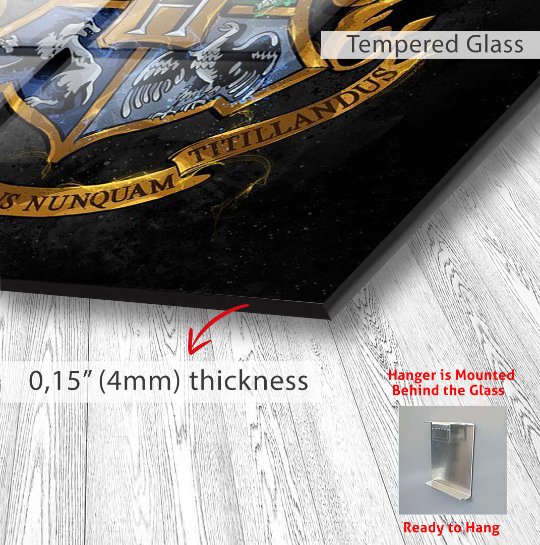 Harry Potter Hogwarts Crest Glass Wall Art – Fantasy Movie Home Decor