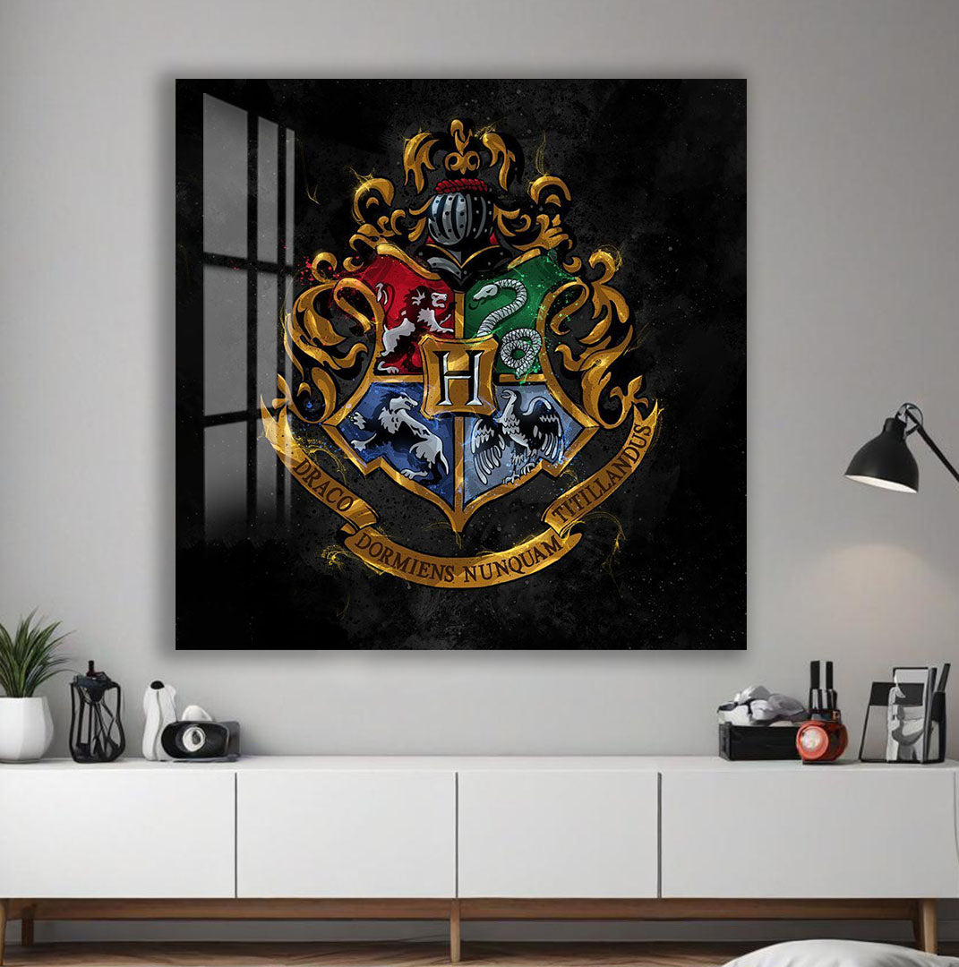 Harry Potter Hogwarts Crest Glass Wall Art – Fantasy Movie Home Decor