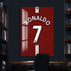 Cristiano Ronaldo Glass Wall Art – Iconic Number 7 Jersey Sports Decor