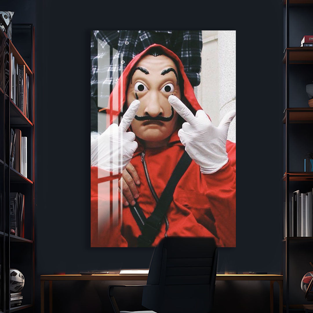 Salvador Mask Glass Wall Art – Rebellious Red Outfit Street Style Decor
