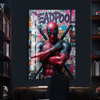 Deadpool Graffiti Glass Wall Art – Marvel Superhero Home Decor