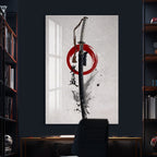Samurai Katana Glass Wall Art – Japanese Warrior Sword Decor for Modern Interiors