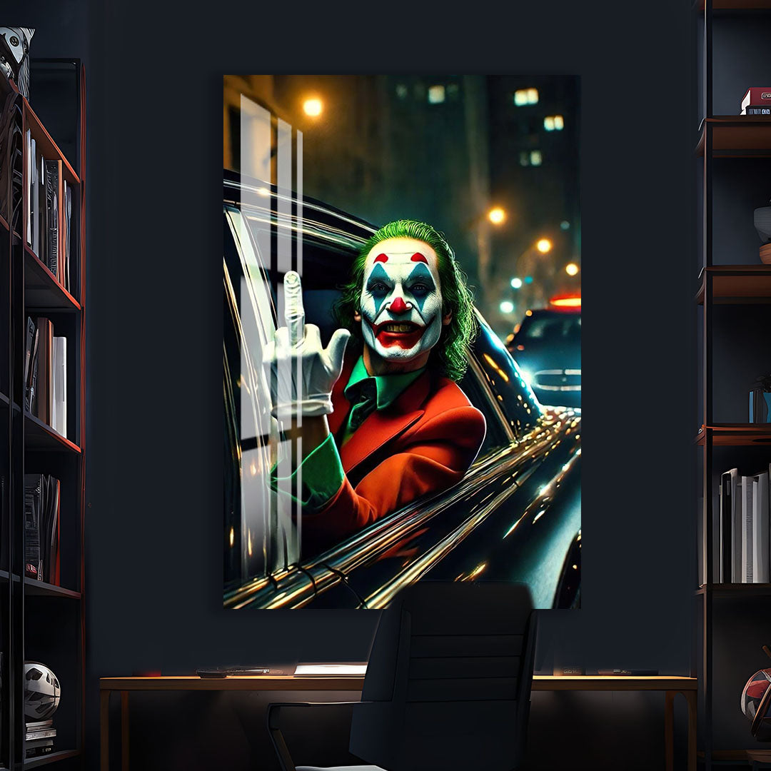 Joker Car Scene Glass Wall Art – DC Supervillain Home Decor