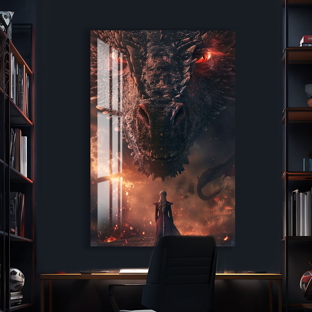 Game of Thrones Glass Wall Art – Daenerys and Dragon Epic Scene Poster