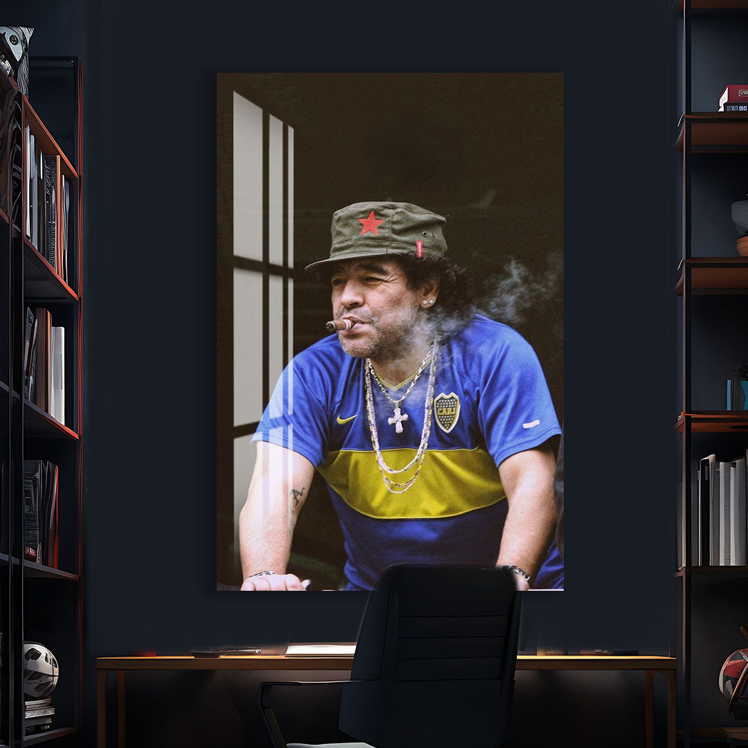 Diego Maradona Glass Wall Art – Boca Juniors Football Legend Decor