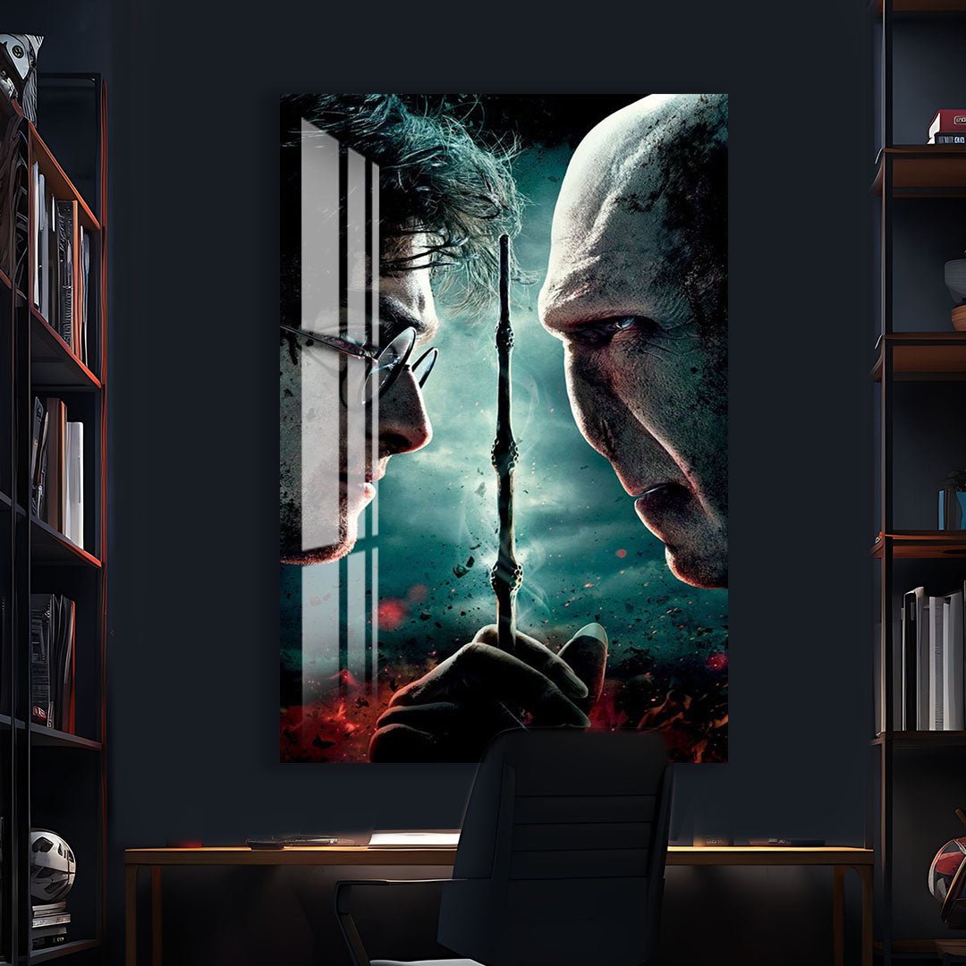 Harry Potter vs Voldemort Glass Wall Art – Deathly Hallows Movie Poster Decor