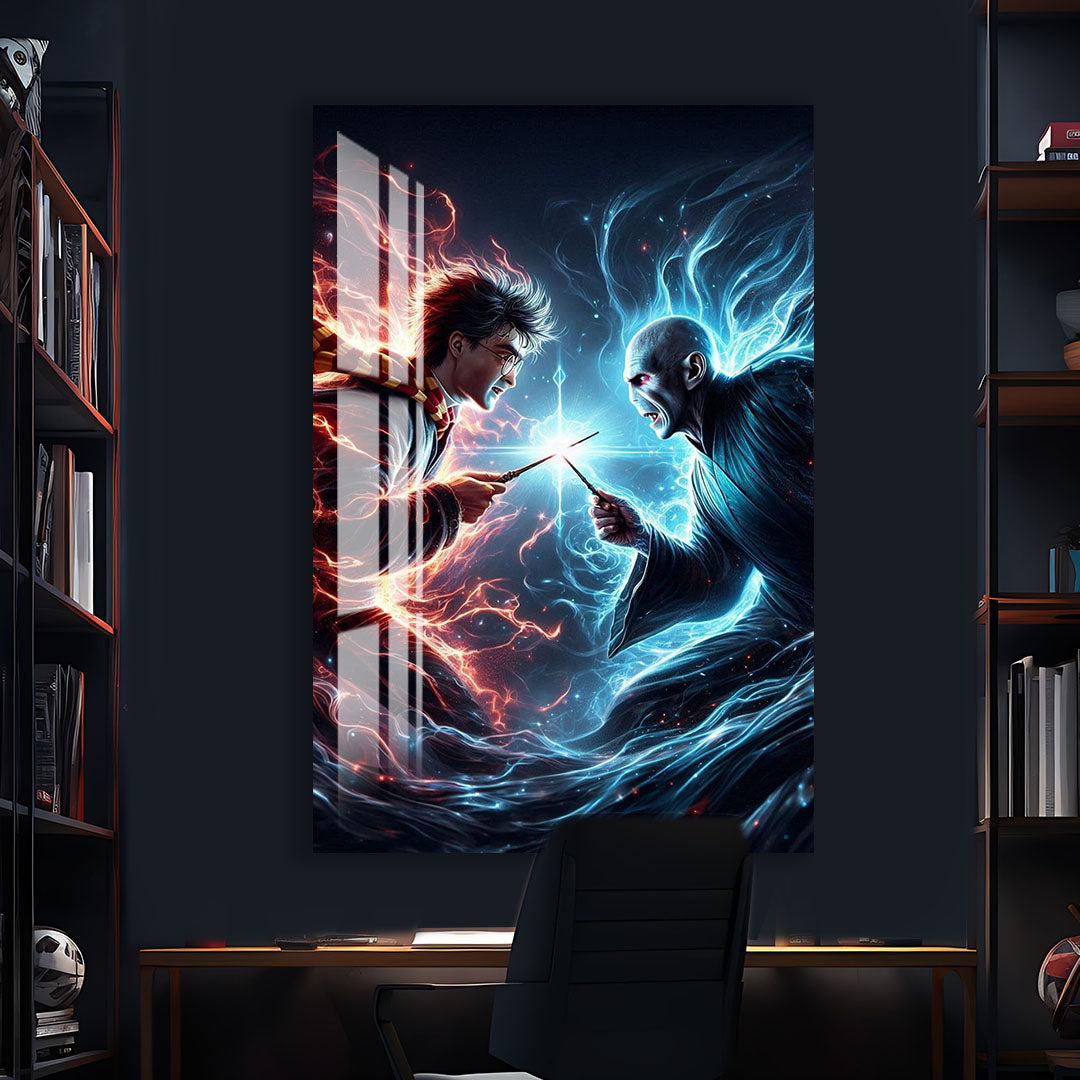Harry Potter vs Voldemort Glass Wall Art – Fantasy Movie Home Decor