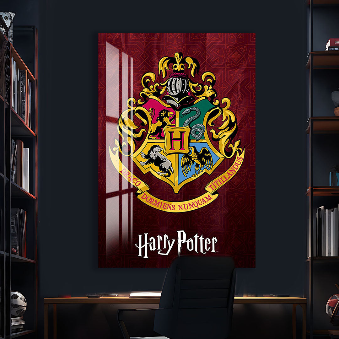 Harry Potter Hogwarts Crest Glass Wall Art – Fantasy Movie Home Decor