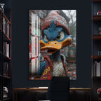 Street Duck Glass Wall Art – Urban Graffiti Style Cool Cartoon Decor
