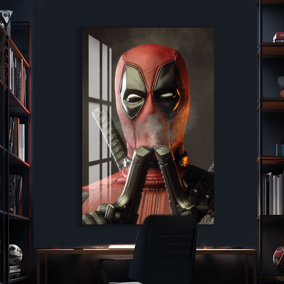 Deadpool Glass Wall Art – Marvel Superhero Home Decoration
