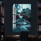 IT Movie Glass Wall Art – Pennywise Sewer Scene Horror Poster