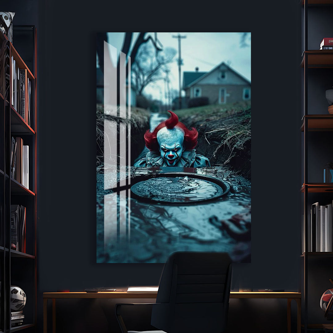 IT Movie Glass Wall Art – Pennywise Sewer Scene Horror Poster