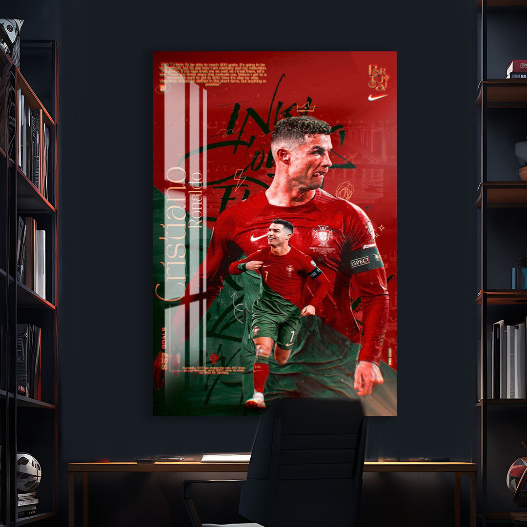 Cristiano Ronaldo Glass Wall Art – Football Legend Sports Decor for Modern Interiors