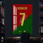 Cristiano Ronaldo Glass Wall Art – Iconic Portugal Number 7 Jersey Sports Decor