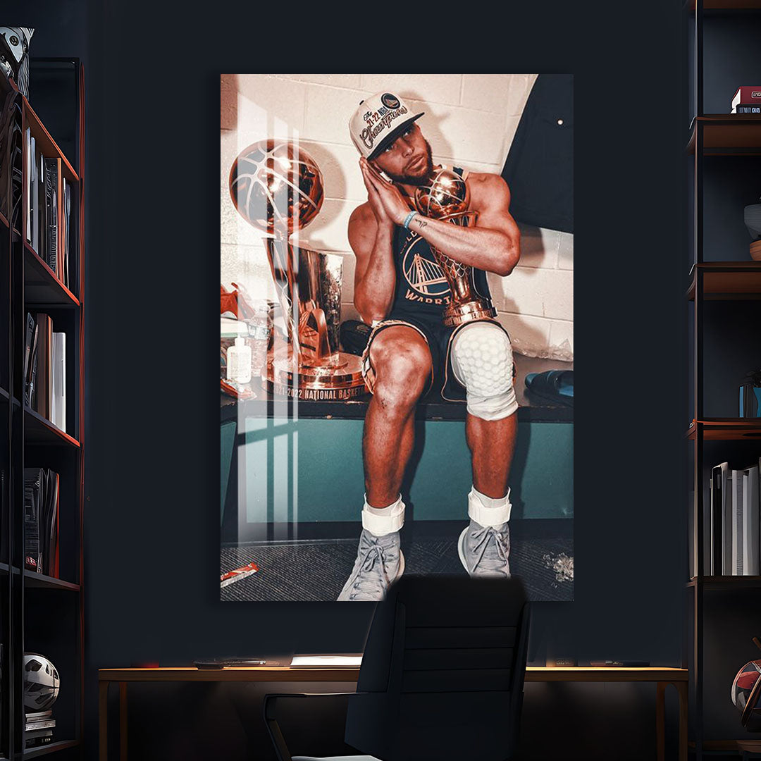 Stephen Curry Glass Wall Art – NBA Champion Trophy Celebration Decor