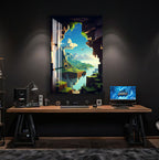 Minecraft Landscape Glass Wall Art – Pixel World Gaming Decor for Gamers