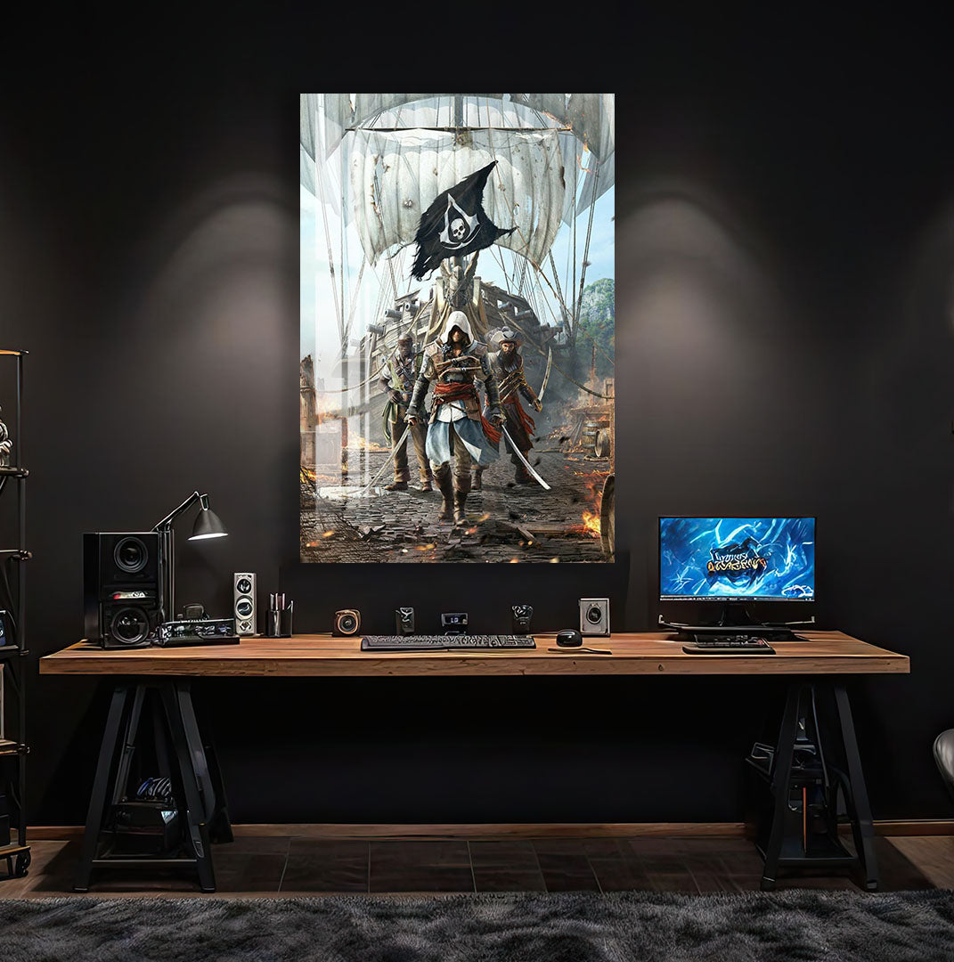 Assassin Pirate Glass Wall Art – Epic Gaming Decor for Modern Interiors