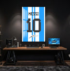 Lionel Messi Glass Wall Art – Iconic Argentina Number 10 Jersey Sports Decor