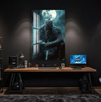 Vikings Glass Wall Art – Viking Warrior Under the Moon Poster
