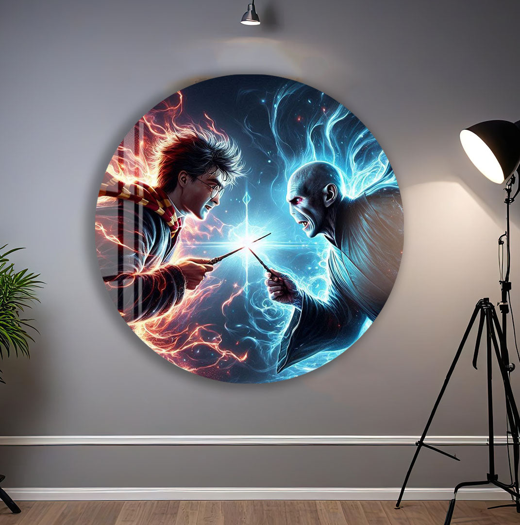Harry Potter vs Voldemort Glass Wall Art – Fantasy Movie Home Decor
