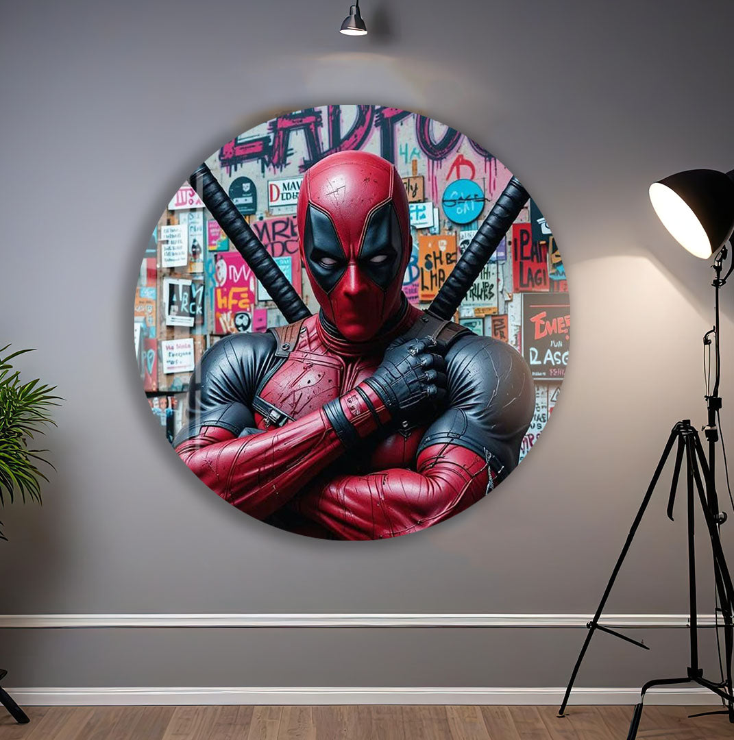Deadpool Graffiti Glass Wall Art – Marvel Superhero Home Decor