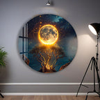 Fantasy Moon Glass Wall Art – Magical Night Tree & Moonlight Design for Modern Interiors