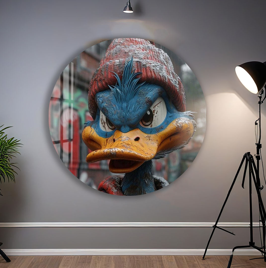 Street Duck Glass Wall Art – Urban Graffiti Style Cool Cartoon Decor