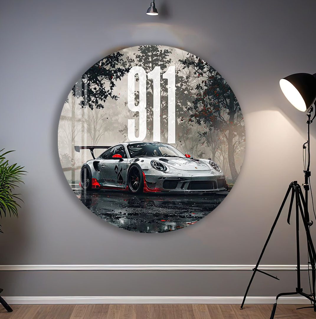 Porsche 911 Glass Wall Art – Luxury Sports Car Decor for Modern Interiors