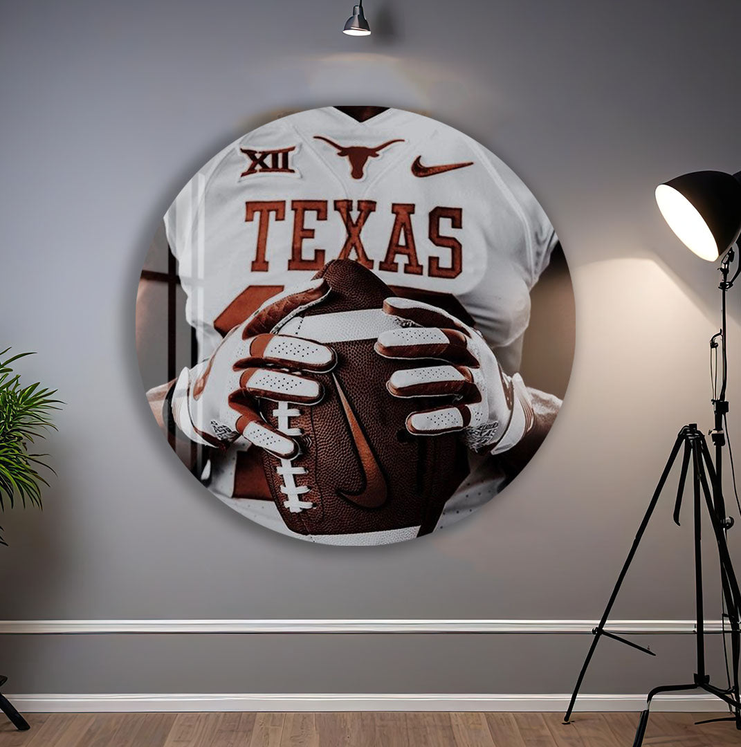 Texas Longhorns Glass Wall Art – American Football Sports Decor for Modern Interiors