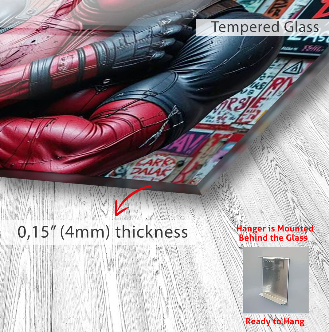 Deadpool Graffiti Glass Wall Art – Marvel Superhero Home Decor