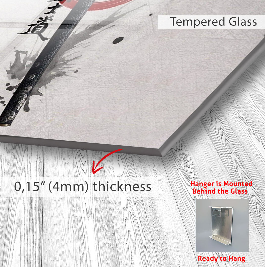 Samurai Katana Glass Wall Art – Japanese Warrior Sword Decor for Modern Interiors