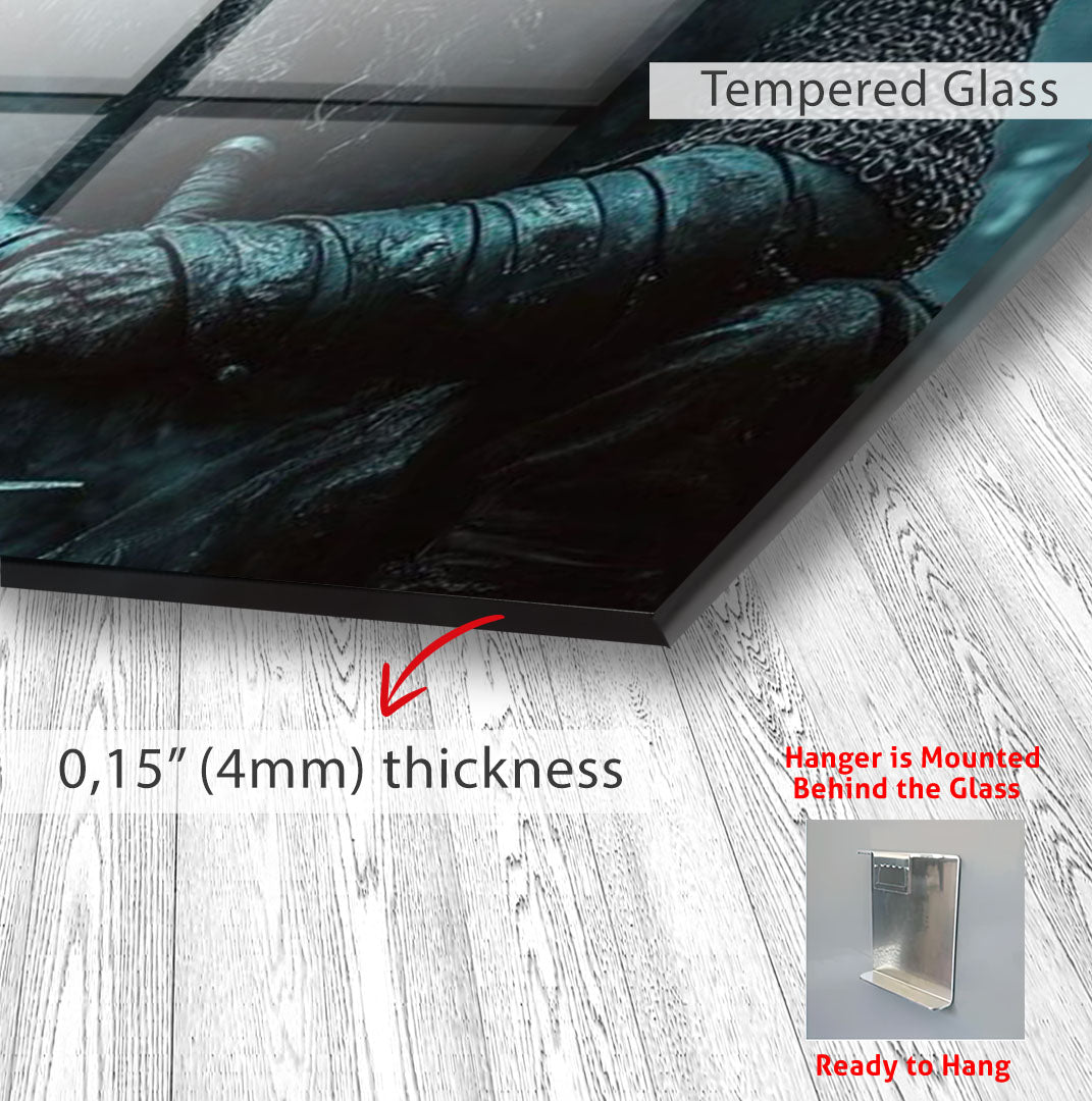Vikings Glass Wall Art – Viking Warrior Under the Moon Poster