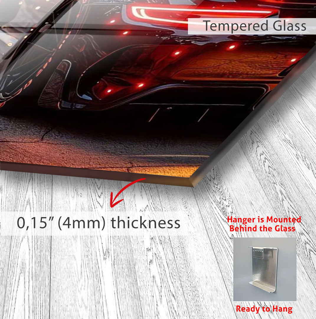 Luxury Supercar Glass Wall Art – Modern Black Sports Car Decor for Home & Office