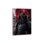 Samurai Warrior Glass Wall Art – Dark Red Japanese Gaming Poster for Modern Setups