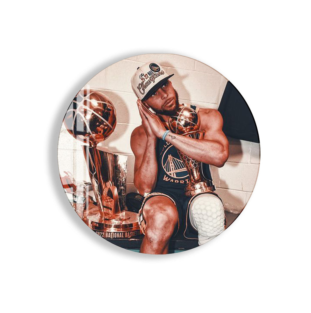 Stephen Curry Glass Wall Art – NBA Champion Trophy Celebration Decor